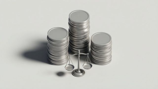 계산기 주변에 여러 AI 구독 서비스를 상징하는 입체 오브젝트가 놓인 장면