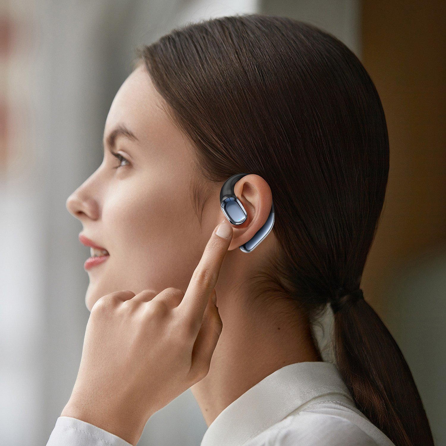 OMIIYA 귀걸이형 노이즈캔슬링 무선 블루투스 이어폰 오픈형 고음질, 블랙, E12할인 상세 이미지 1