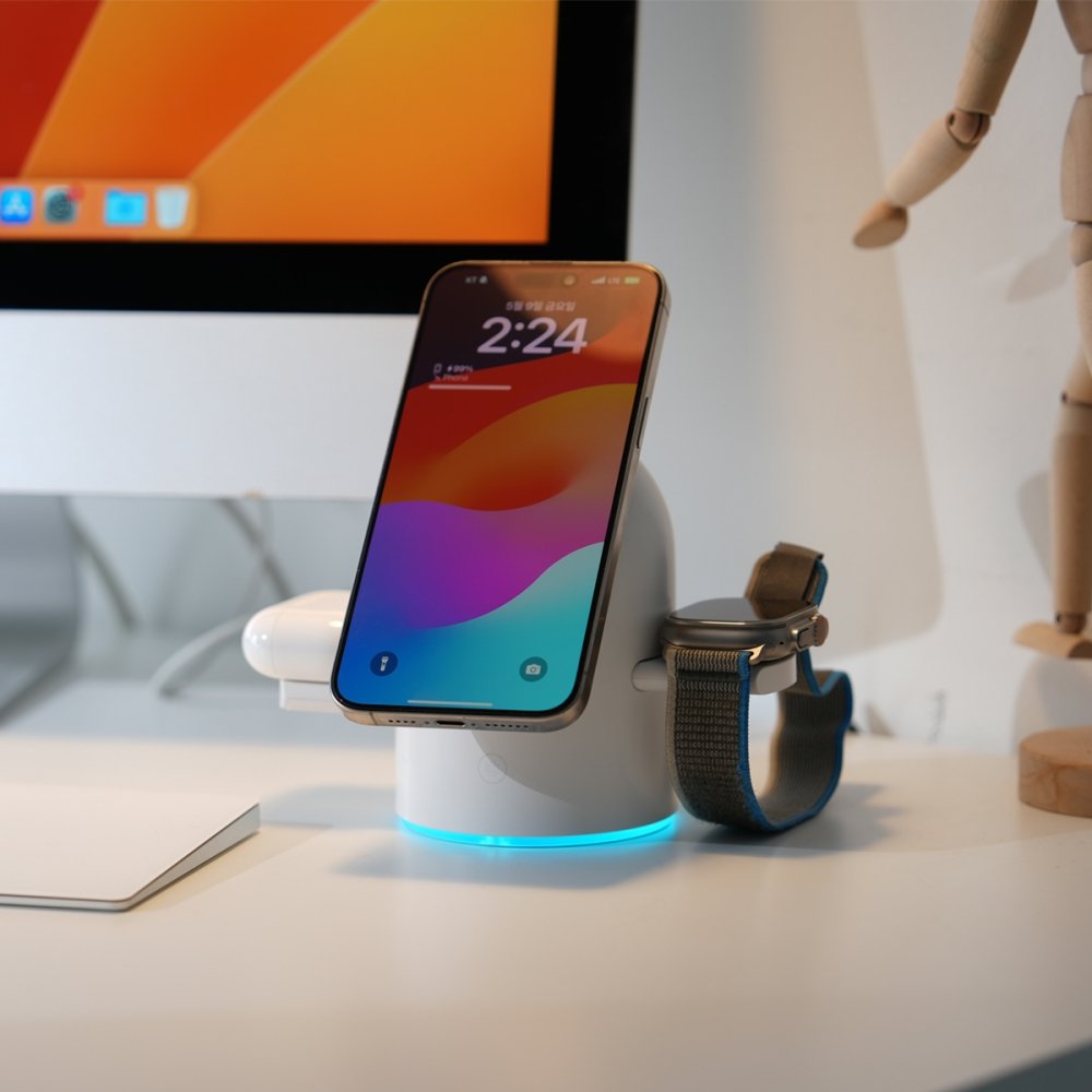 Qi2 3in1 15W 맥세이프 무선 충전기 거치대 파워M 터치 상세 이미지 1