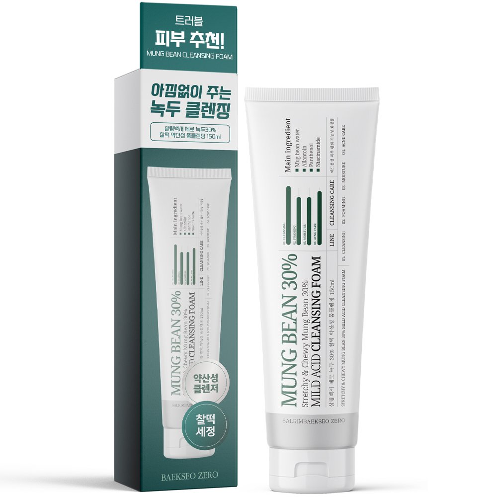 살림백서 제로 녹두30% 찰떡 약산성 폼클렌징 150ml 세안제 저자극 클렌싱 지성 민감성 상세 이미지 1