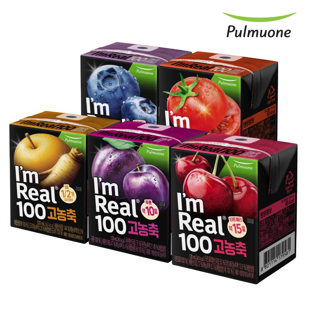 풀무원 아임리얼100 고농축주스 120ml 24팩, 타트체리 푸룬 배도라지 토마토 블루베리 상세 이미지 1