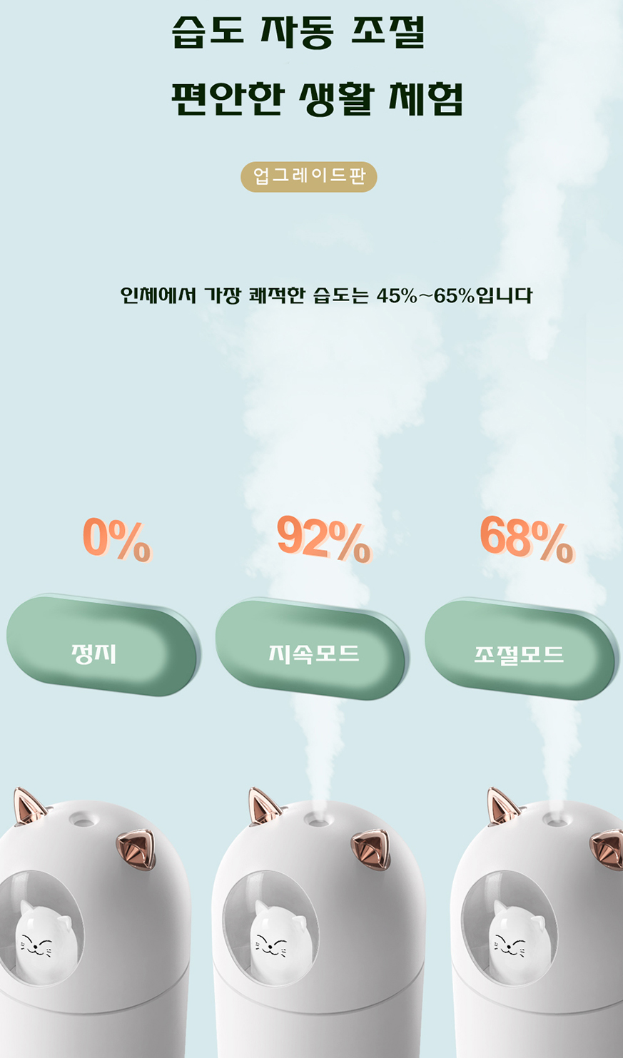 미니가습기 비염 목가습기 휴대용 탁상용 책상 고양이 무드등 상세 이미지 2