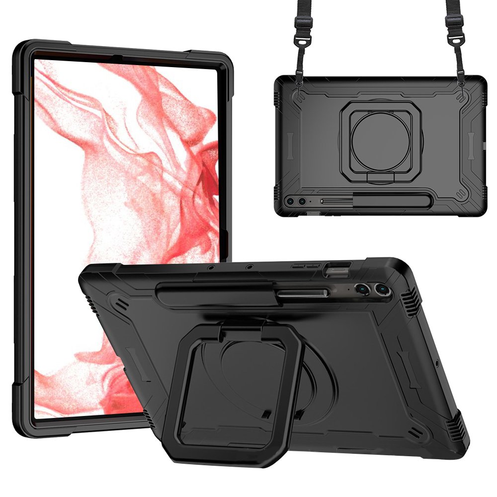 갤럭시탭 S9 FE 플러스 케이스 범퍼 회전 스퀘어 스트랩 아머 올블랙, 탭 S9 FE+/S9+ 상세 이미지 1